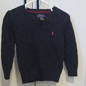 Polo by Ralph Lauren Navy Cable Knit Crewneck Sweater with Red Pony